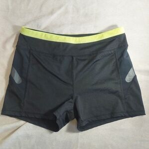 Kyodan Bike Athletic Shorts Black Bright Green Waist Band, Medium